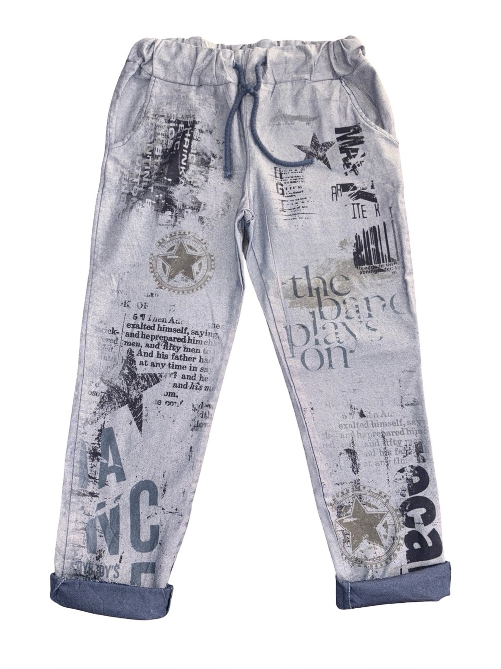 Bella Amore Made in Italy Cropped Graphic Jogger Pants Gray Stretch Size L - Picture 2 of 9
